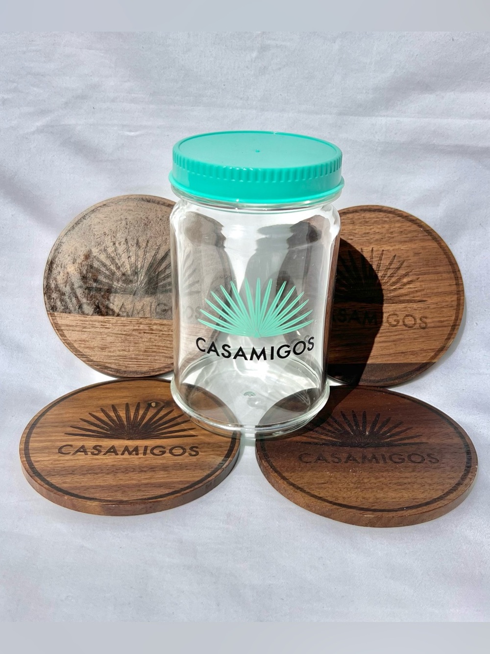 Casamigos Tequila Wooden Coasters Set of 4 With Cup Jar Storage Mexico
